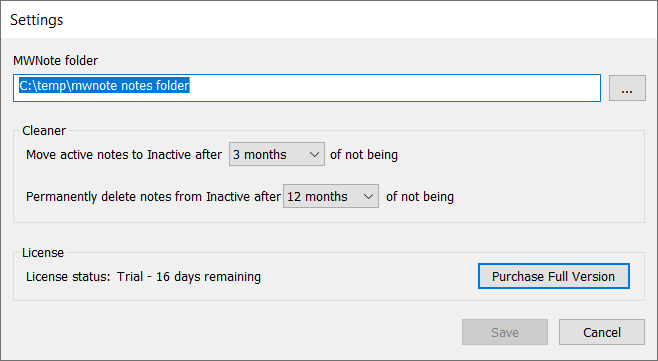 Settings dialog